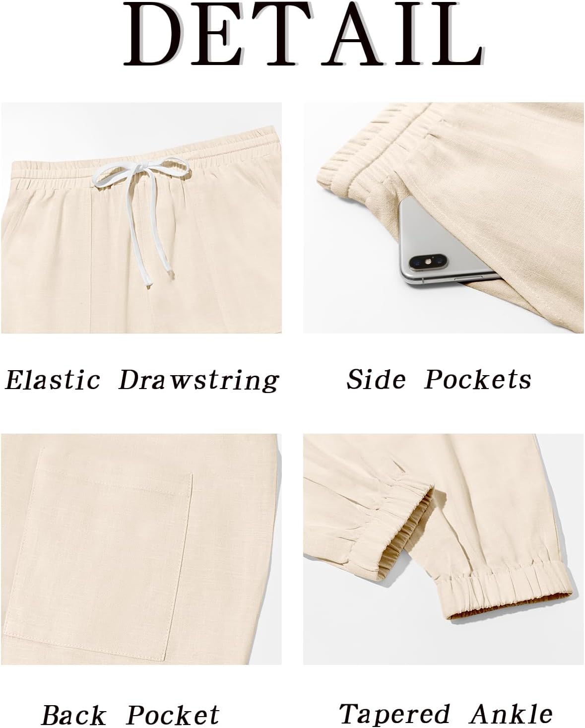 Runcati Mens Casual Pants Elastic Waist Drawstring Summer Cotton Jogger Pants Linen Yoga Beach Trousers with Pockets - Image 5