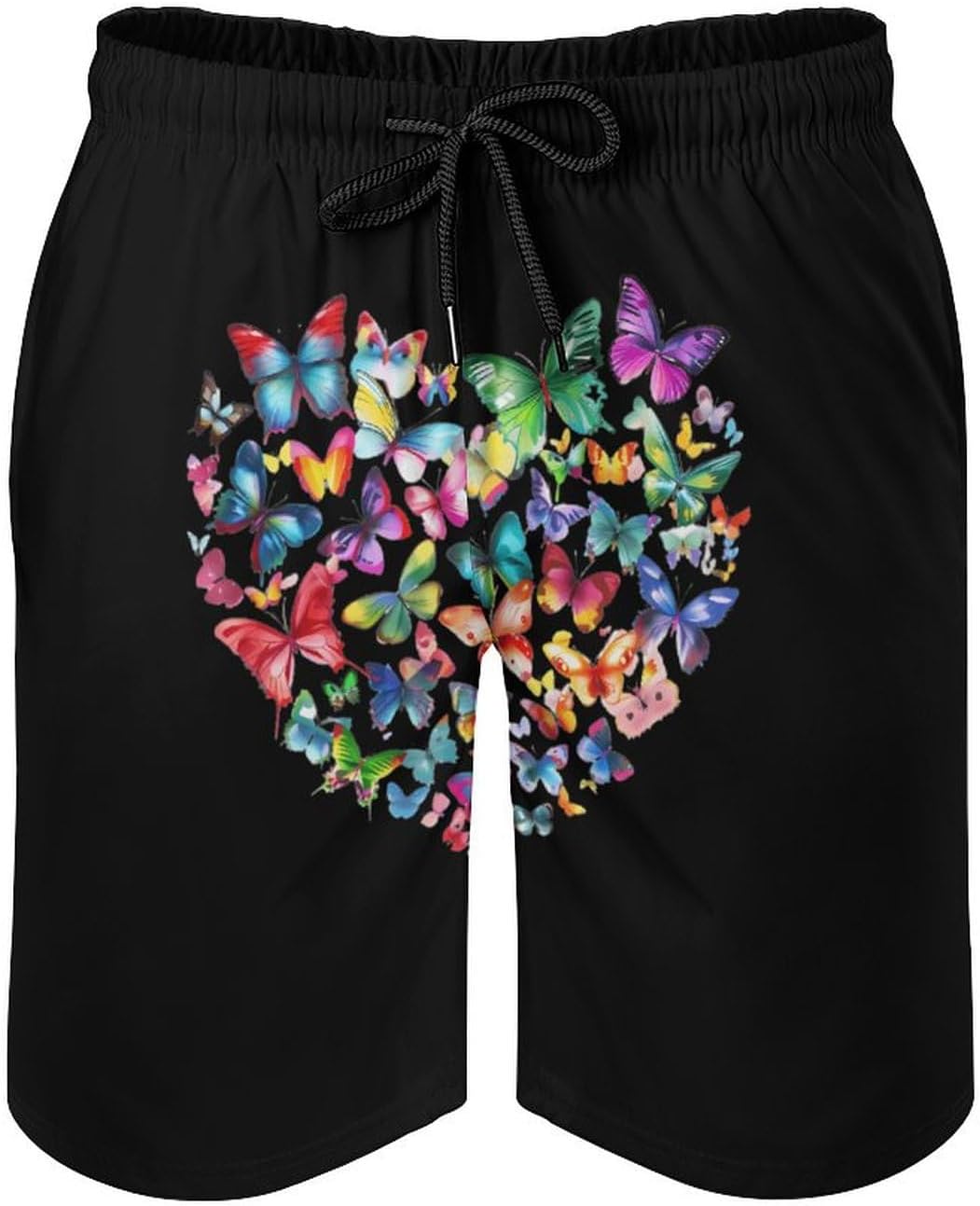 Colorful Butterflies Heart Casual Men's Swim Trunks Novelty Summer Beach Shorts Swimwear with Pocket