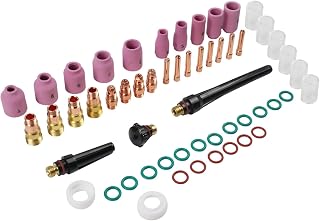 FABULETTA 49Pcs TIG Welding Torch Kit for stubby Gas Lens #10 Glass Cup Set for WP-17/18/26 Copper Electrode Holder for argon Welding Accessories with Nozzles Collets Back Cups and O-Rings