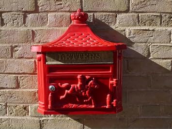 Post Mail Box Wall Mounted/Freestanding Cast Aluminium Letter Box With Lock and 2 Sets of Keys Red Wall Mounted