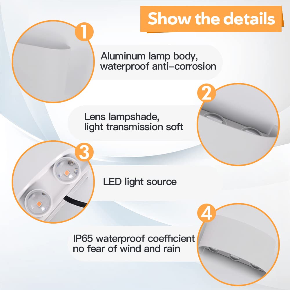 FUPE 2 Pack Lampada da Parete Esterno/Interno LED Applique da Esterni 16W 1600LM Up Down Faretto da Parete IP65 Impermeabile Moderno Lampade Muro Alluminio Bagliore su e giù (Bianco 3000K luce caldo)