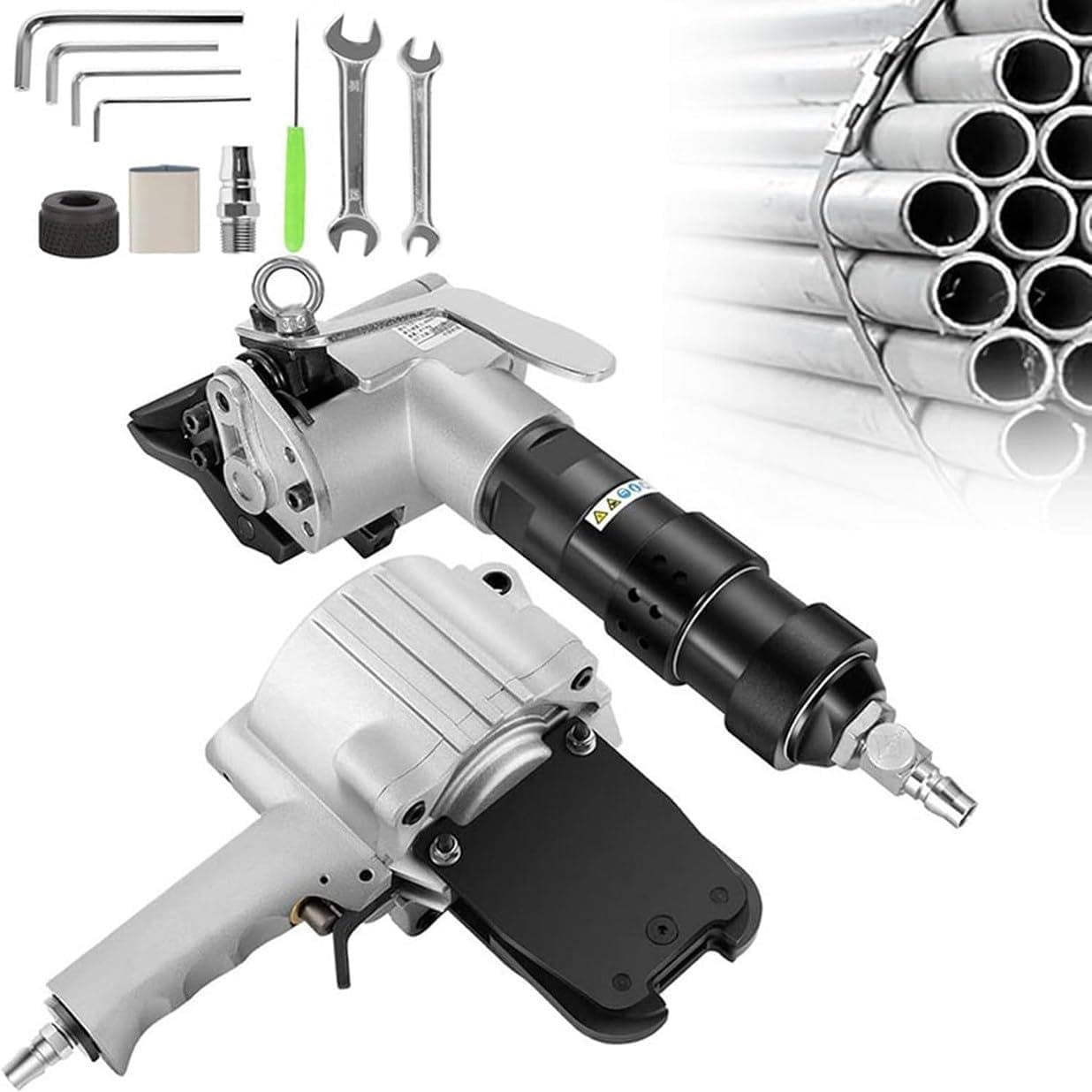 JozyJul Metal Strapping Tool Pneumatic Steel Strapping Machine, Tensioner and Cutter Sealer, Heavy Duty Split Type Baler for 19/25/32mm Width Steel Straps, Packaging Banding Machine 19mm