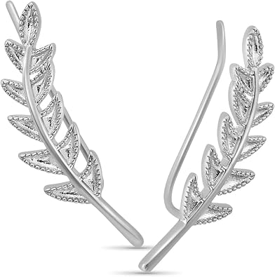 Leaf Ear Crawler Earrings for Women - Delicate Ear Climber Cuff Studs