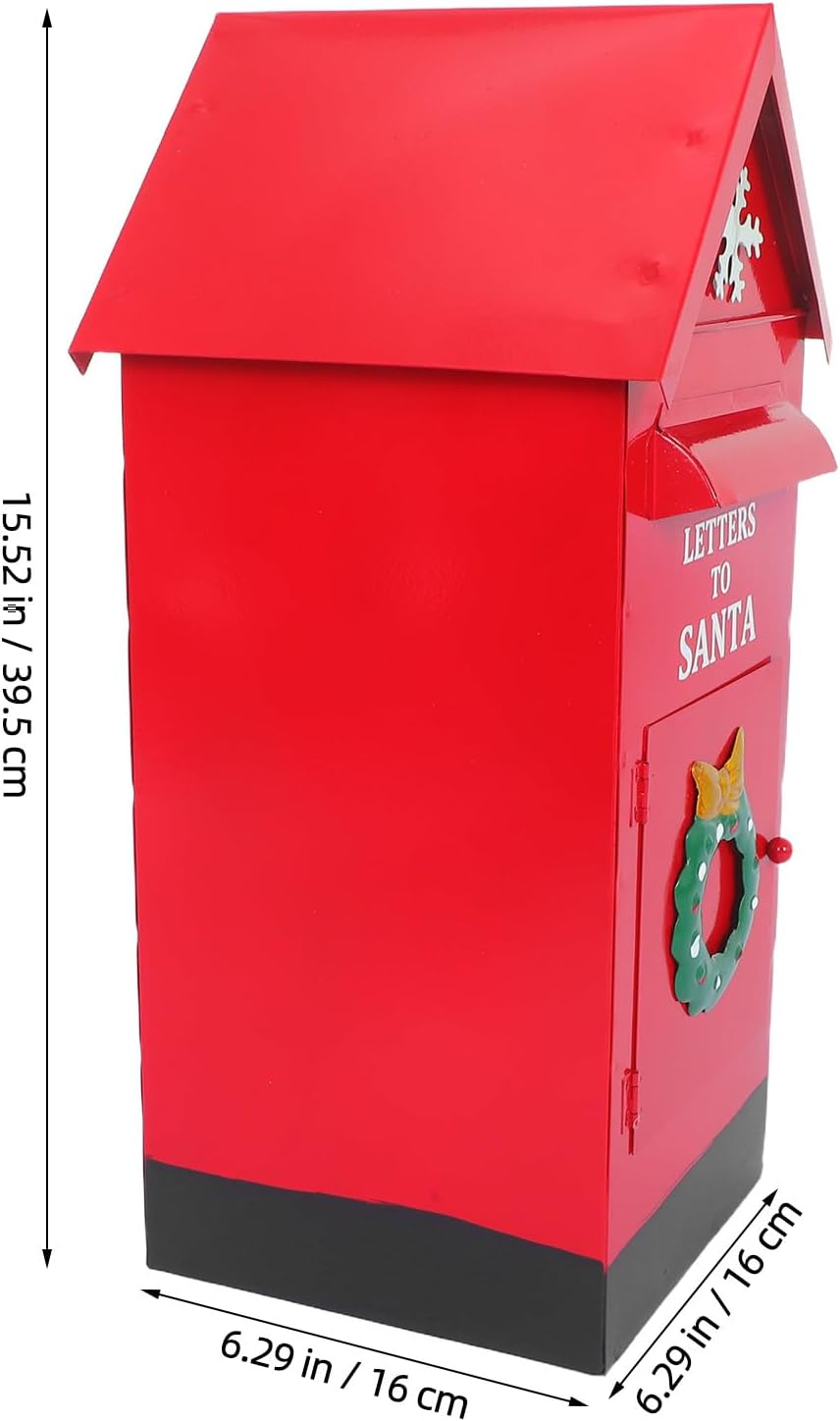 Christmas Santa Letter Mail Box - Metal Mailbox Decoration Xmas - Home Entryway Decor Letters to Santa Ornament 15.55x6.30x6.30in
