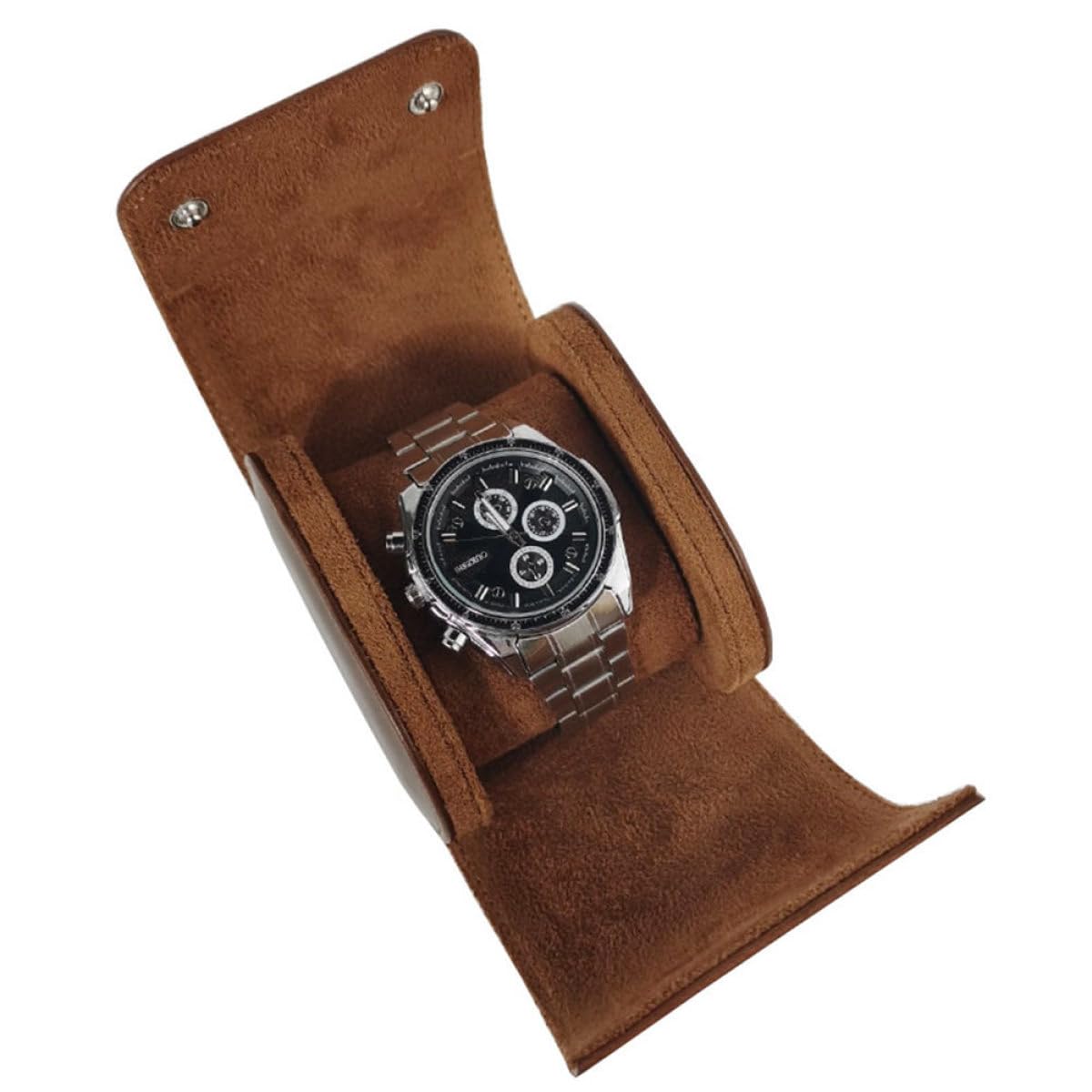 Caja de Reloj Portátil de Cuero Marrón, una Ranura