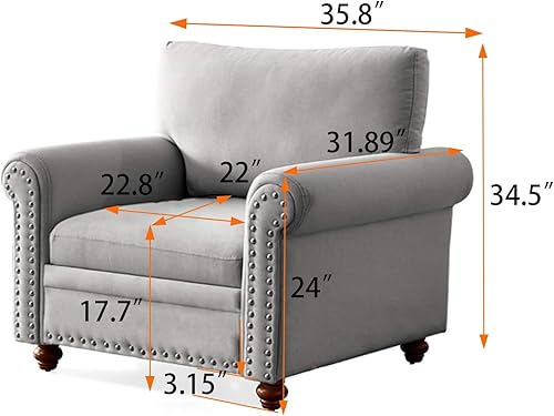 Miniatura 21 de Lestar Sofá de tela de 3 plazas, sofás tapizados modernos de 3 plazas con clavos y reposabrazos (beige) Beige,Gris