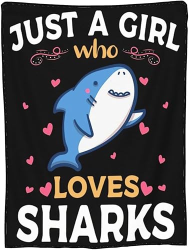 Miniatura 2 de Manta de tiburón lindo manta de felpa de tiburón, súper suave y acogedora manta de forro polar cálido con texto en inglés Just A Girl Who Loves