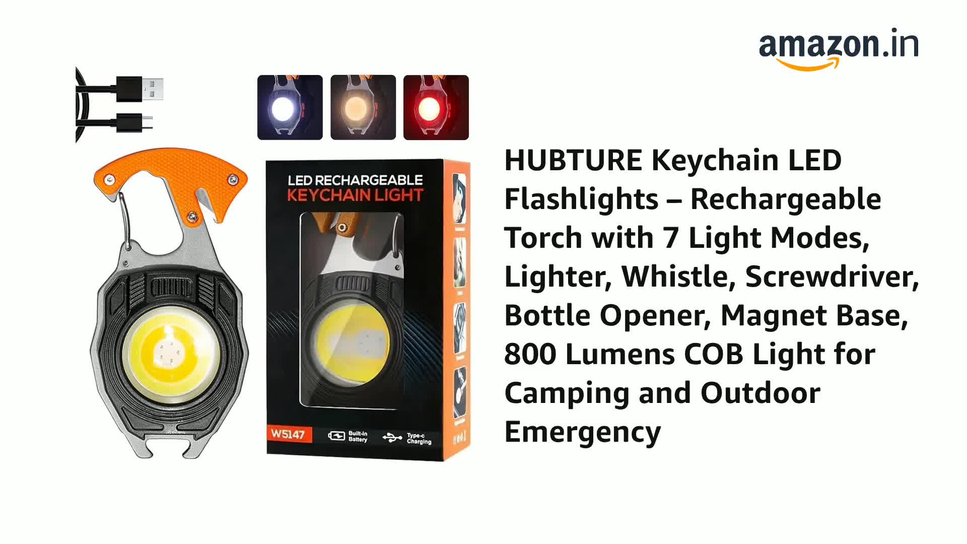 HUBTURE 800 Lumens Rechargeable Keychain LED Flashlight – 7 Mode
