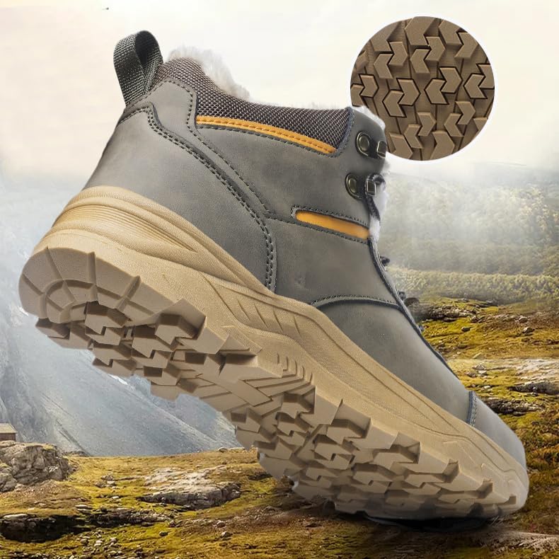 Mens Hiking Boots Winter Snow Boots Water Resistant Warm Fur Lined Anti Slip Work Ankle Shoes Snow Shoes Casual Lightweight Hiking Hiking Boots Outdoor Trekking Boot Comfortable3