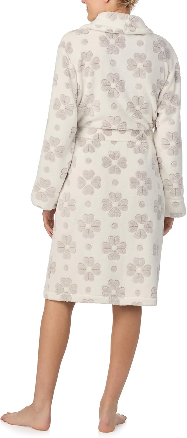 kate spade new york Womens Super Soft Jacquard Plush Bathrobe - Long Sleeve Knee Length Robe - Cozy Sleepwear & Loungewear