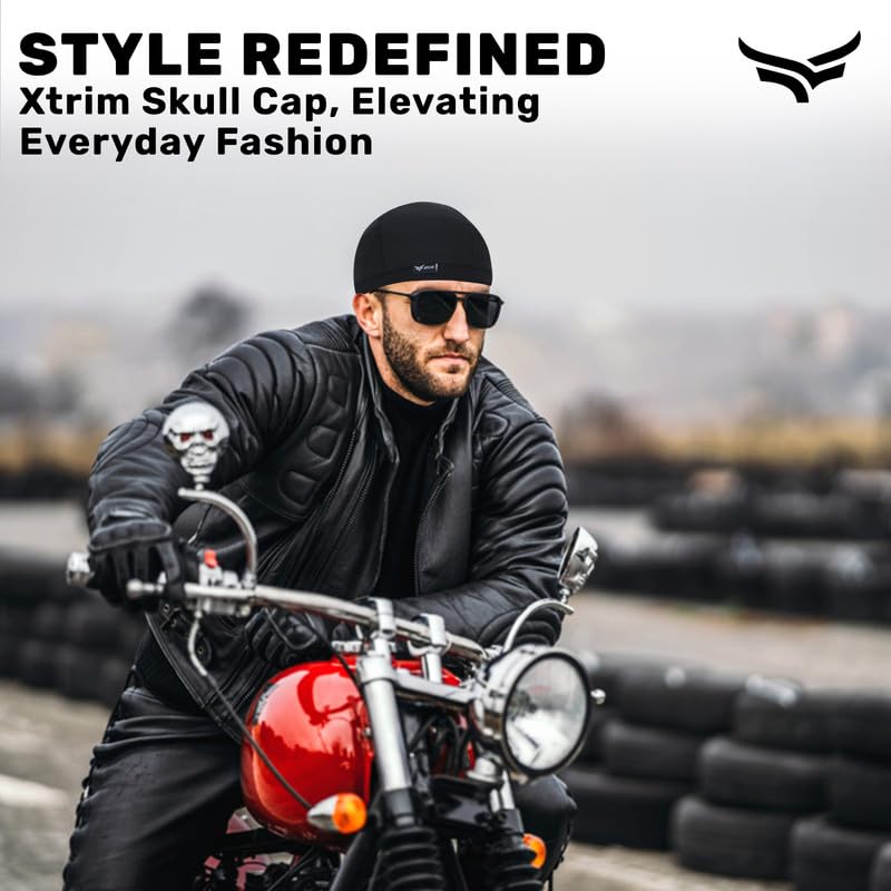 XTRIM Unisex Helmet Skull Cap for Bikers & Cyclists, Cotton Head Cap, Hair Inner Helmet Cover Cap for Men, Sweat Cooling Skull Cap for Women, Skull Cap for Summer (Black, One Size Fits All) 9 61fBjfNFBqL