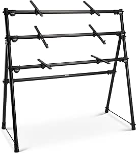 On-Stage KS7903 Three-Tier A-Frame Keyboard Stand (Setup for Multiple Keyboards, Synths, Organs, and Electric Pianos, 120 lb Capacity, Adjustable Tiers, Folding, Portable, Rubber Feet, Metal, Black)