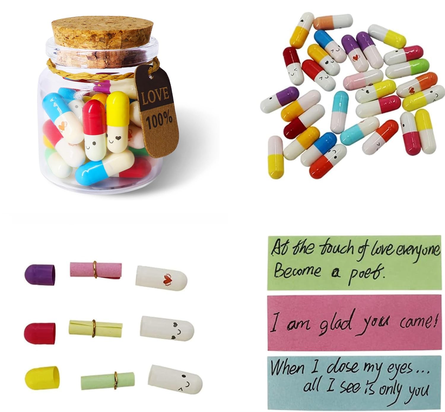 Capsules Message Dans Bouteille En Verre - 50 Lettres à Personnaliser - Cadeau Romantique Saint-Valentin, Anniversaire