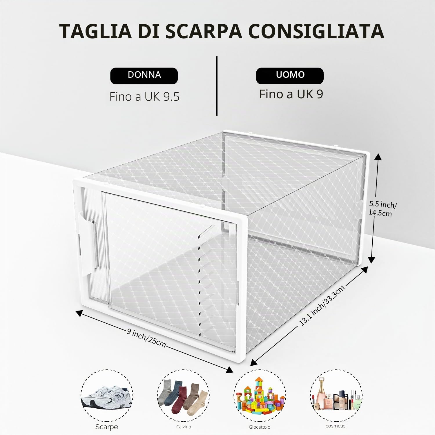 12 Pack Scatola per Scarpe Impilabili in Plastica Trasparente Con Porta Magnetica - Organizzatore Con Bastoncino per Aromaterapia per l'Armadio - Adatto Fino alla Misura 45