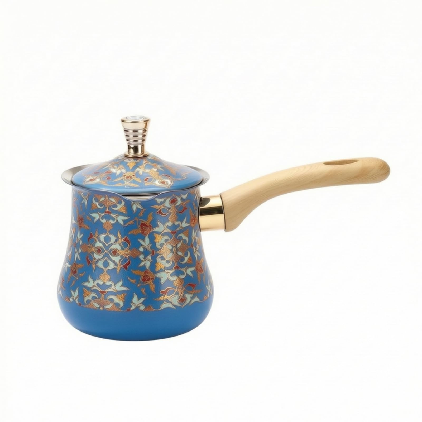 Sharplace Türkischer Kaffeekocher Kaffeekanne Saucentopf aus Edelstahl mit Holzgriff Und Ausgusstülle Glänzende Beschichtung Dekorativer Deckelknauf für Kochen Büro Zuhause, 720ML, Pattern 10