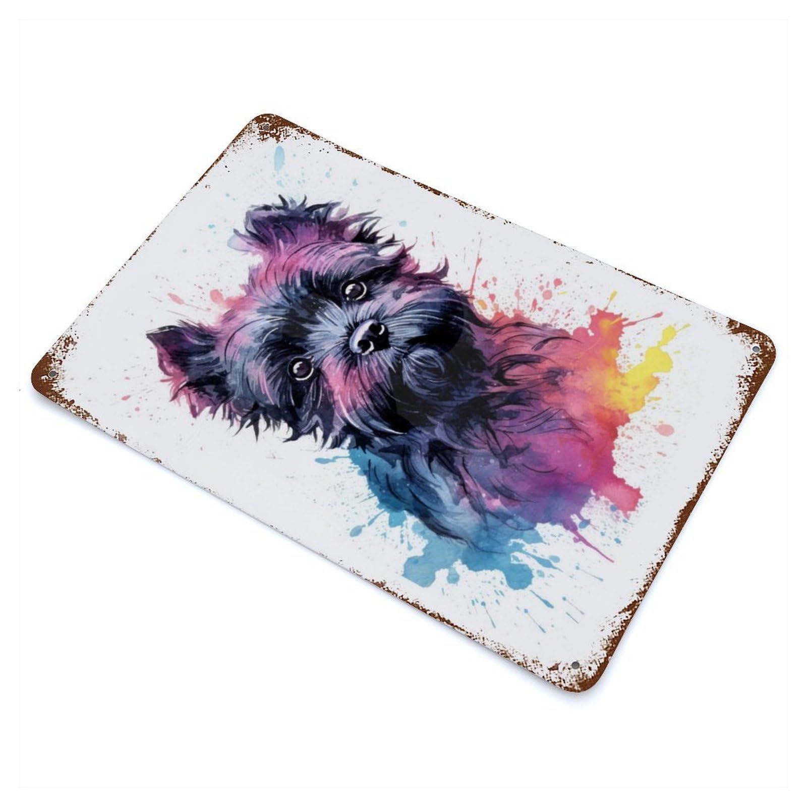 Rusty Metal Tin Sign Affenpinscher Watercolor 11.8"x7.9", Industrial Home Decor for Patio, Garden Room And Bar Decor