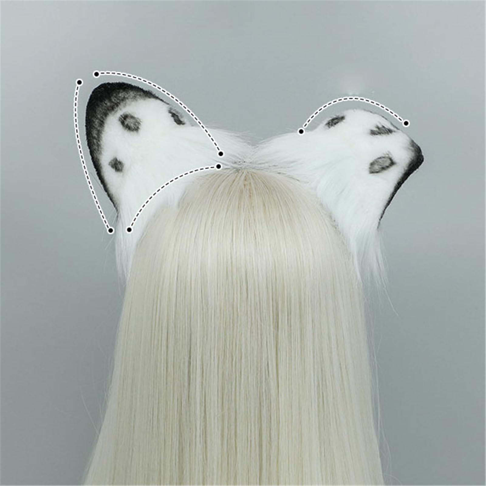 White Faux Fur Spotted Snow Leopard Plush Ears Headband with Tail Animal Cosplay Halloween Costume Set