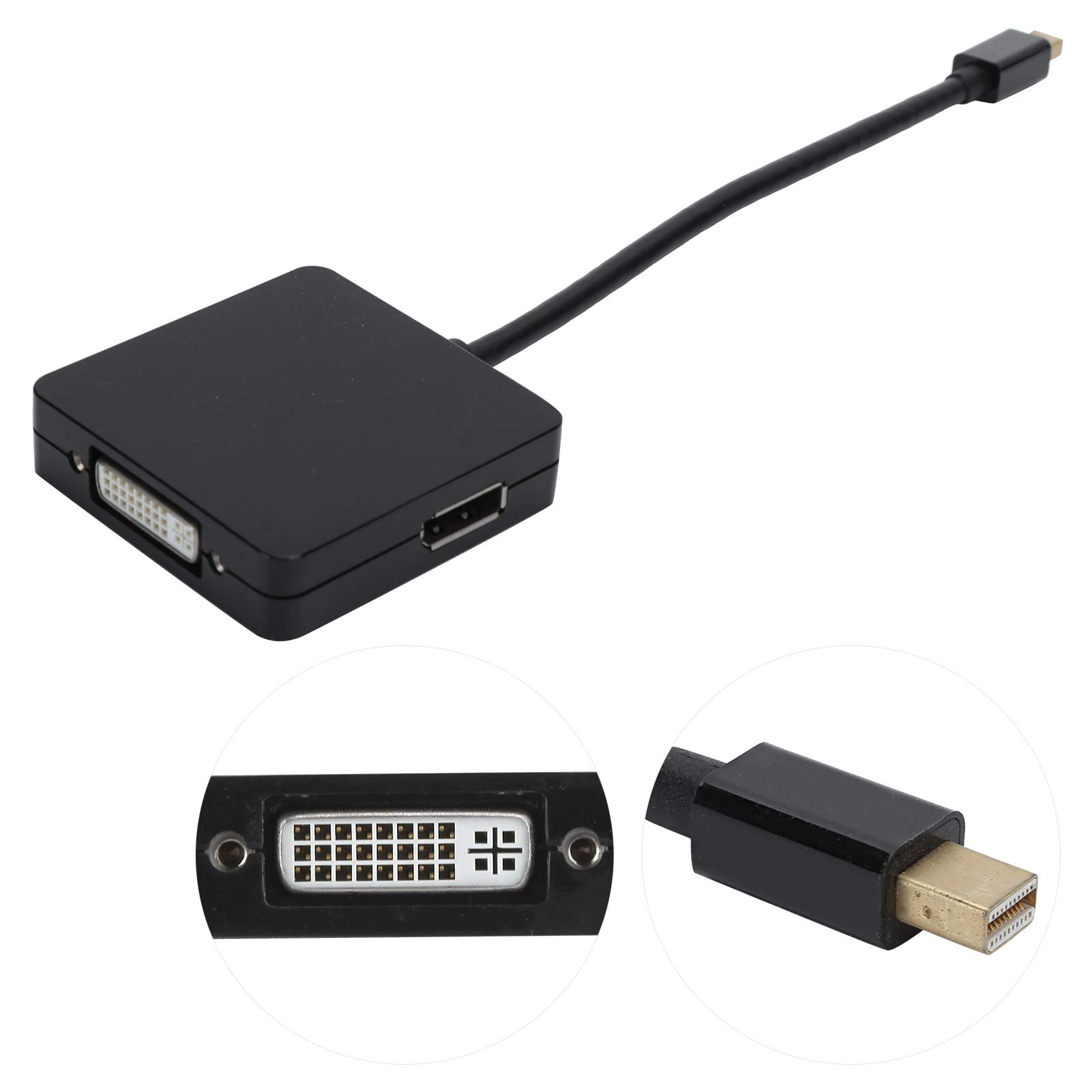 Wakects Adapter Mini na, Kabel Konwertujący Mini na DVI ABS 3 w 1, Pozłacana Wtyczka 1080P Typu Plug and Play do Monitora Komputerowego, Projektora Telewizyjnego (BLACK)