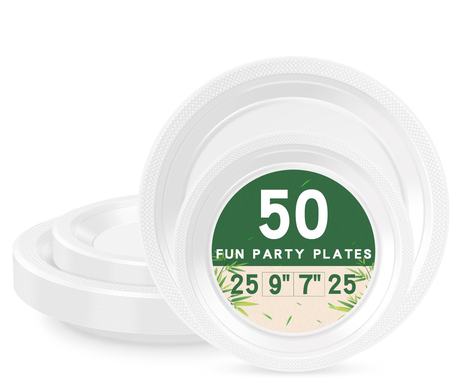 50 Pcs White Plastic Plates For Party, 25-9" & 25-7" Disposable Cake Dessert Plates For Birthday, Picnic, Wedding, Halloween Dinner