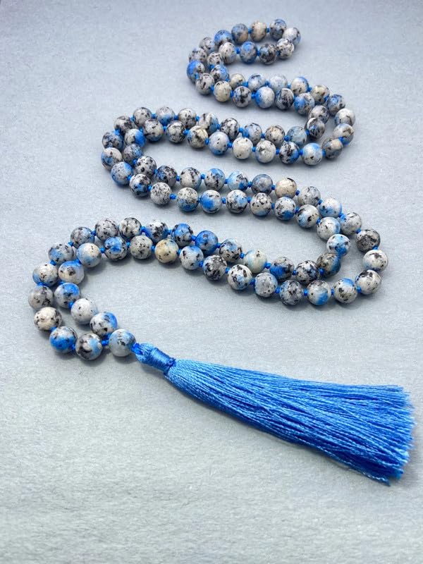 Japa Mala Agate Bleue 108 Perles 8mm Collier Lithothérapie Guérison Ancrage