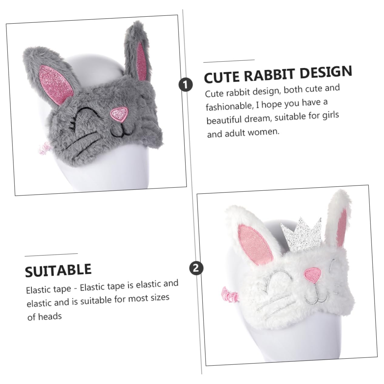 minkissy 6pezzi Maschera Occhi Peluche Per Dormire Forma Di Coniglio Di Morbida e Traspirante Per Adulti Migliora La Qualità Del Sonno e Rilassa Gli Occhi