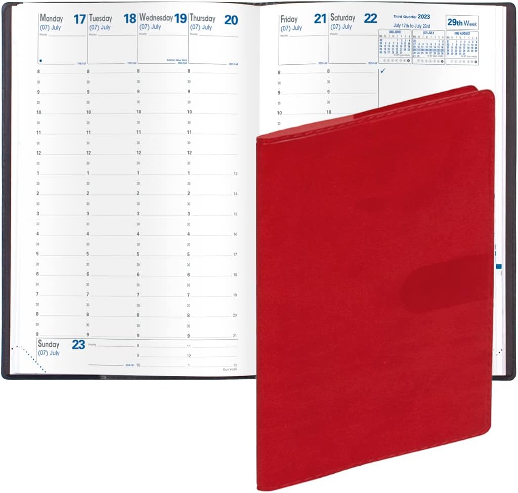 Quo Vadis 2024 Minister - Weekly/Monthly Planner - 13 Months, Dec. to Dec. - 6 1/4 x 9 3/8" - Smooth Faux Suede Texas Red - Time Management Appointment Organizer