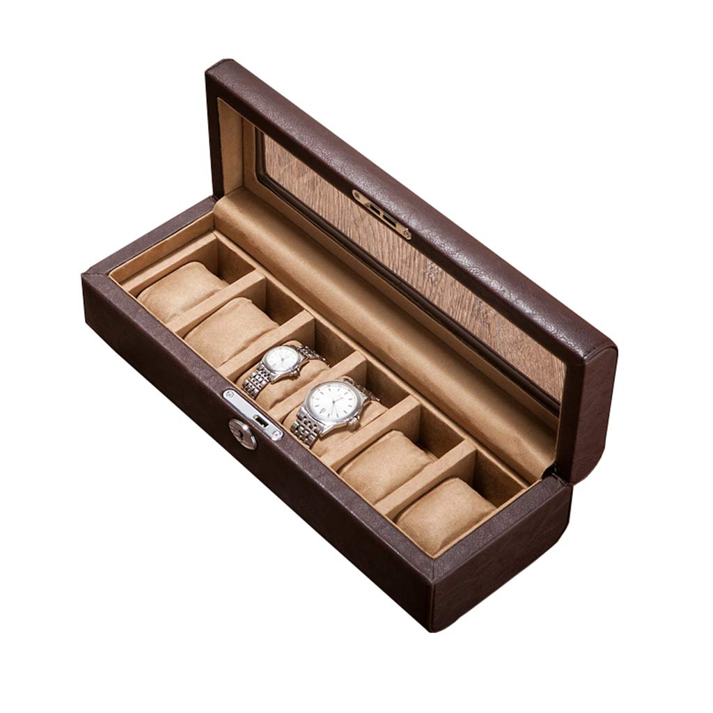 ANVLOJRIH Large Watch Box for Men - 5 Watches Slots Luxury Jewelry Organizer Faux Leather Storage Display Case with Glass Top, Lockable Metal Buckle