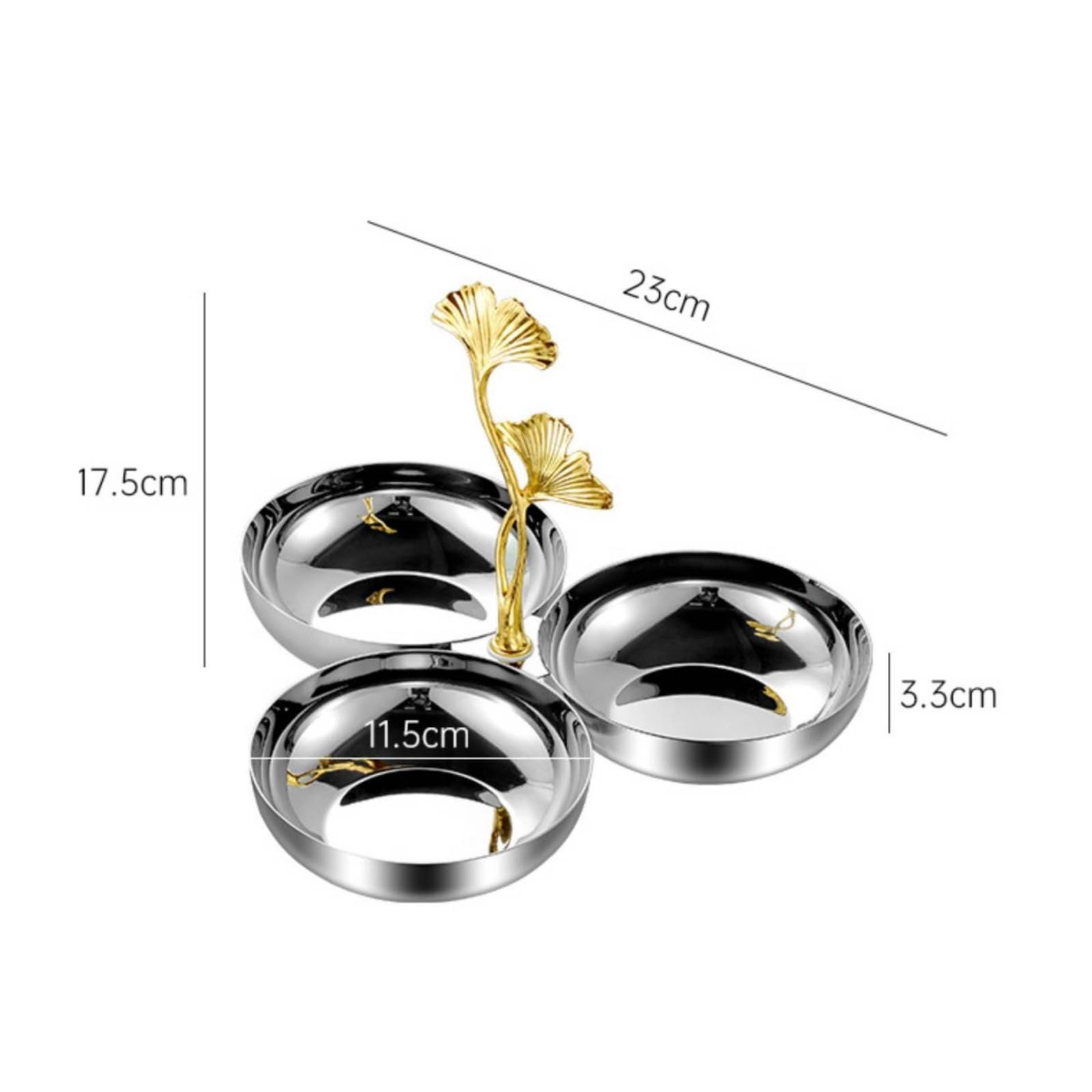 rockible Servierschale mit DREI Fächern poliert dreiteilige Snackschale aus rostbeständig Dessertschale mit getrennten Fächern für Familien, Gold