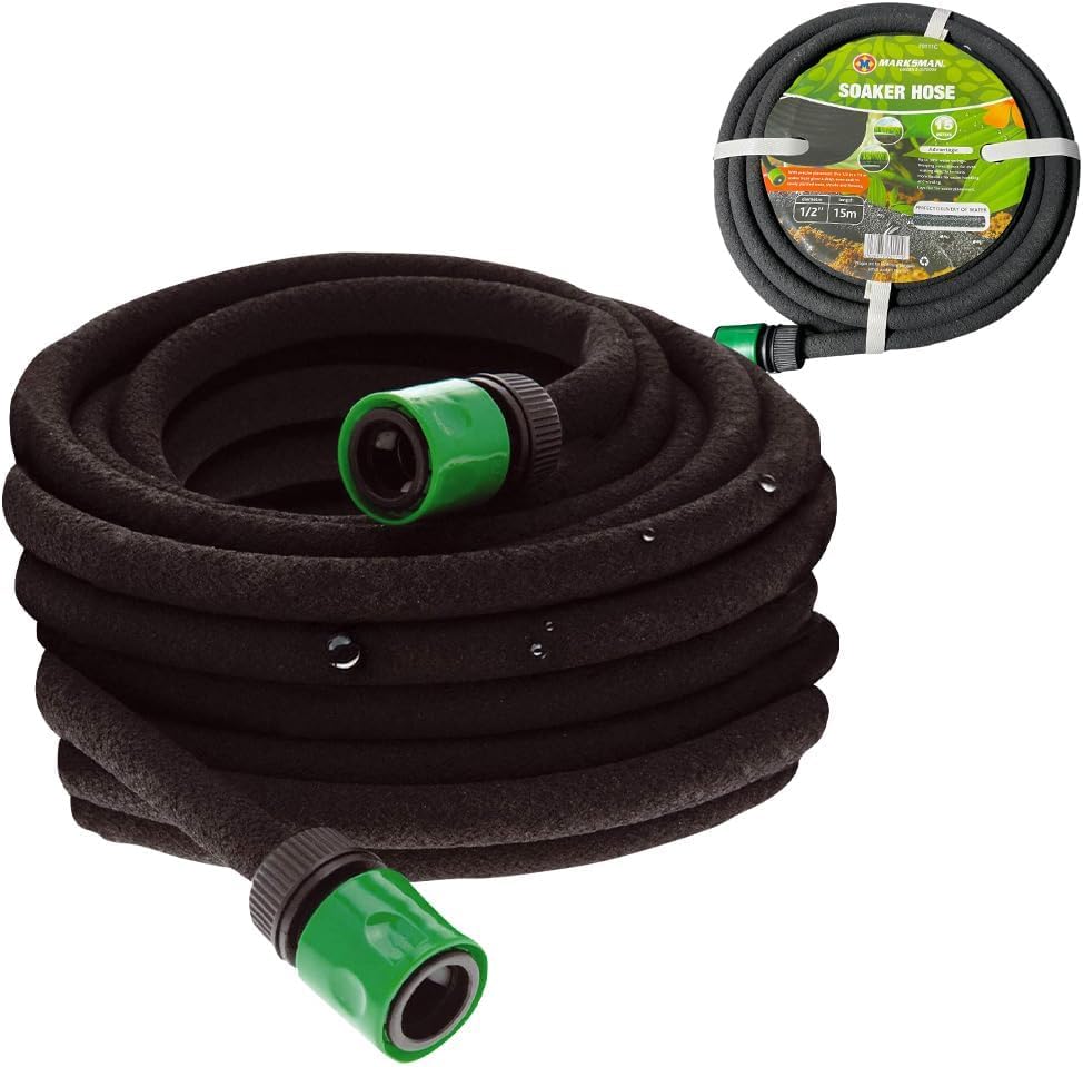 15m Hozelock Compatible Porous Soaker Hose - Garden Drip Irrigation Watering Pipe Metre | Leaky Garden Irrigation Soaker Hose Pipe | Ideal Watering Solution for All Plants and Vegetables - Black