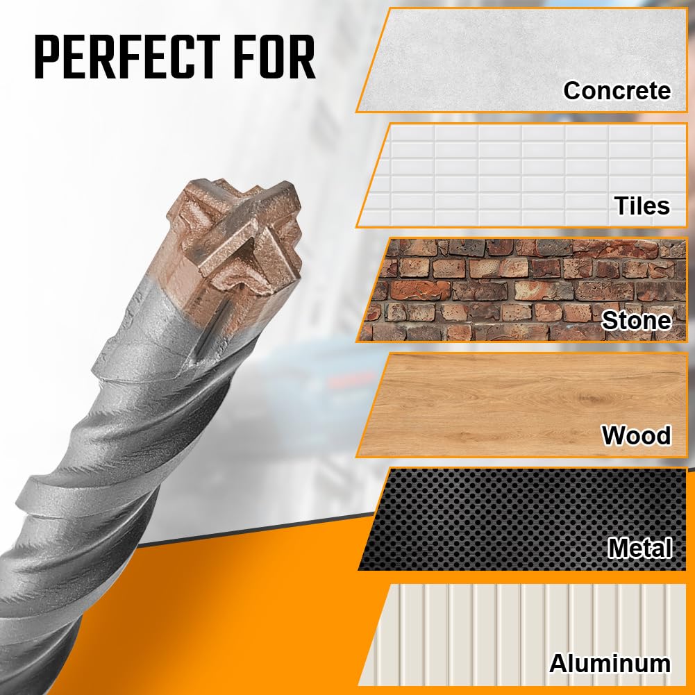 Flintronic Punte da Trapano, SDS PLUS Punte, 8 x 350 mm Forstner Drill Bit, Trapano Muro a Quattro Taglienti con Attacco Cilindrico, Adatto per Diversi Materiali, Cemento, Mattoni, Plastica, Legno