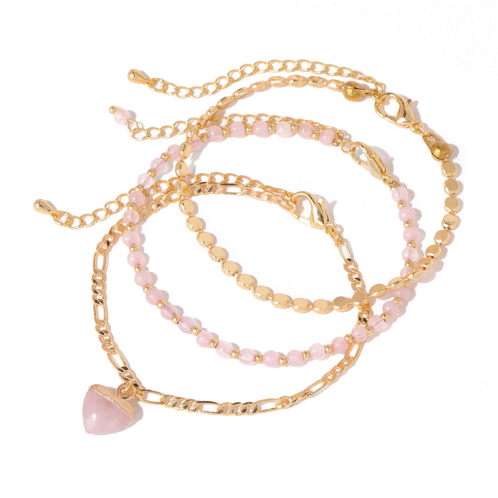 Raicegs Beaded Bracelets Set 18K Gold Stone Bracelet for Women Layered Crystal Bracelet 3mm Amethyst Turquoise Black Agate Beads Bracelet Adjustable