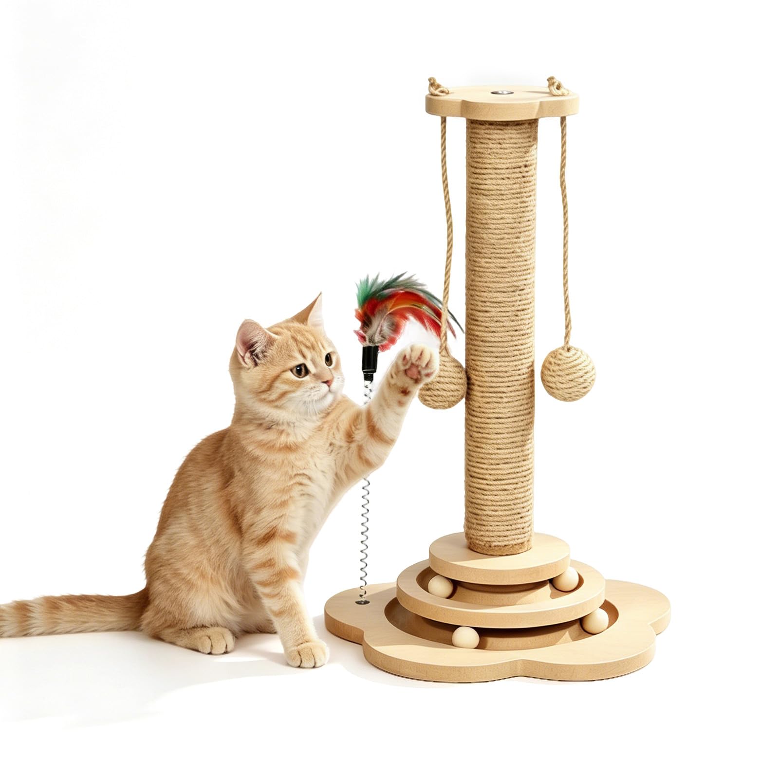 Multifunctional Cat Scratching Post with Sisal Rope and Interactive Toys
