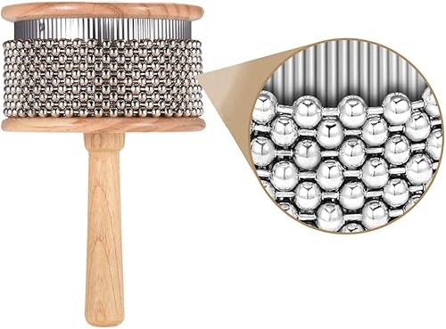 Miniatura 5 de Heysland Cabasa de madera instrumento musical de percusión de metal con cuentas de cadena y cilindro Pop Hand Shaker para banda educación musical