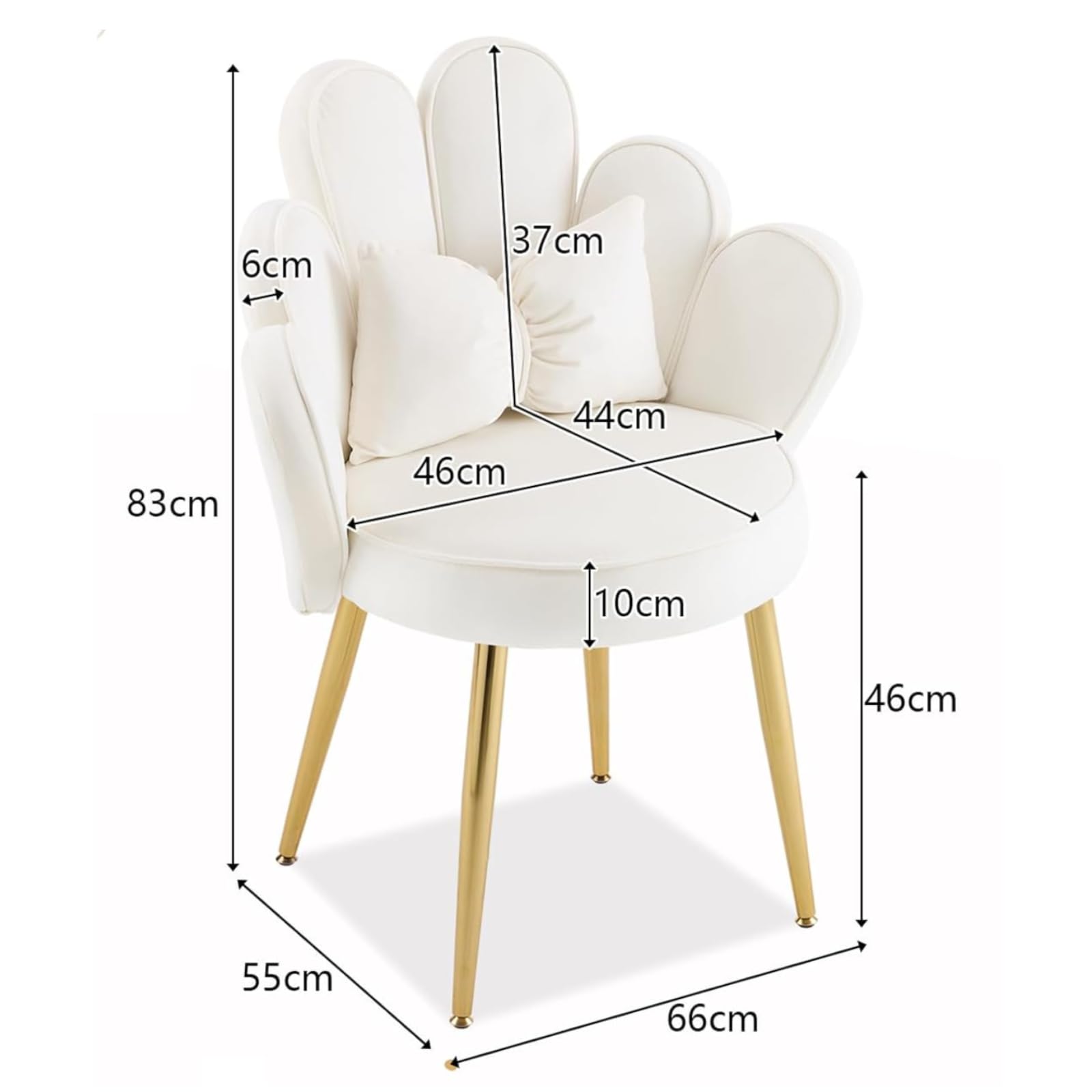 LEADZM Sillón con respaldo pétalo silla de tocador sillón relax, Blanco | de salón dormitorio, sillón de cocina y comedor con patas de oro