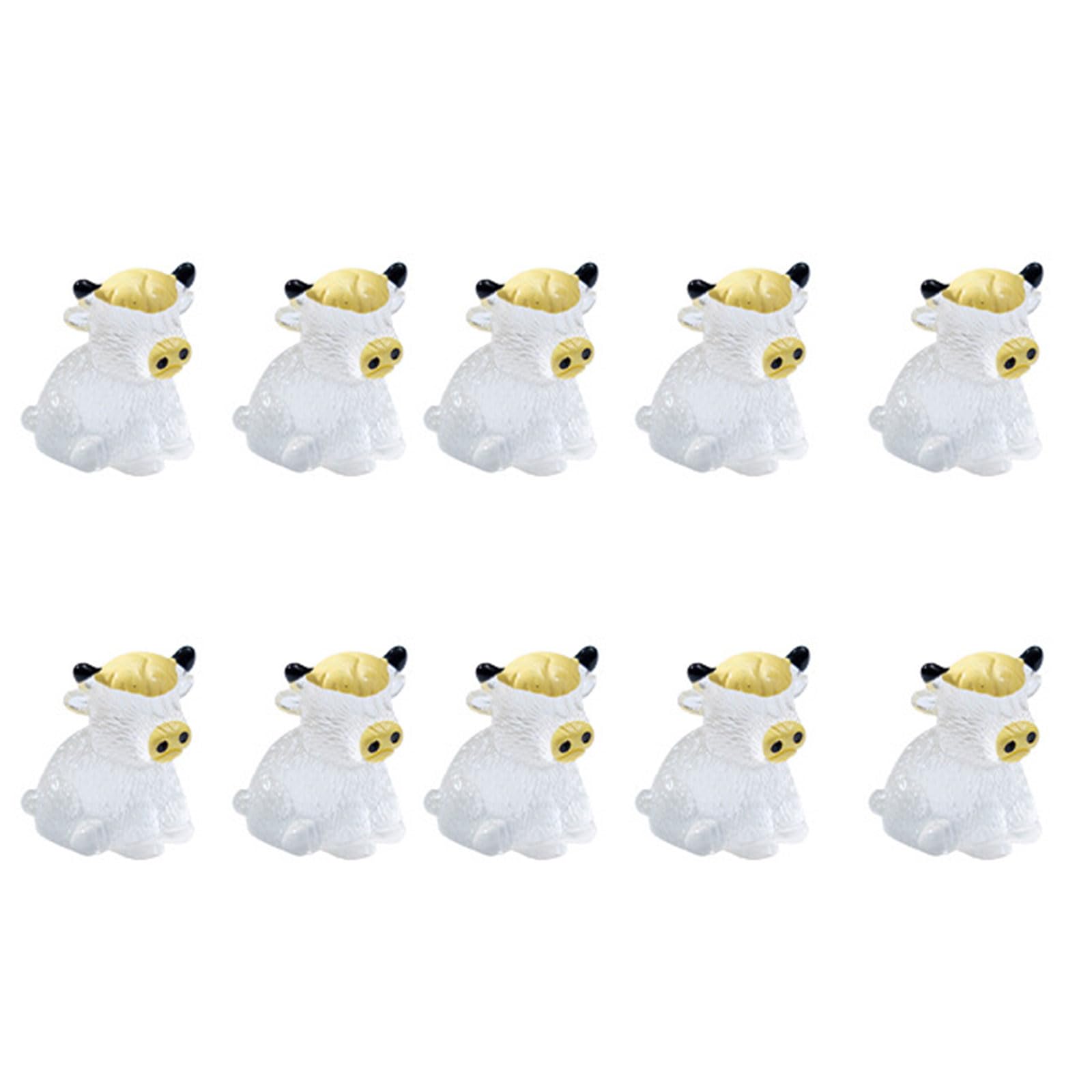 PLCPDM 10Pcs Luminescent Minis Highlands Cow Figurines Tiny Highlands Cow Miniature Cows Sculpture for Miniature Landscape Fairy Garden Decors Desktop Decorations