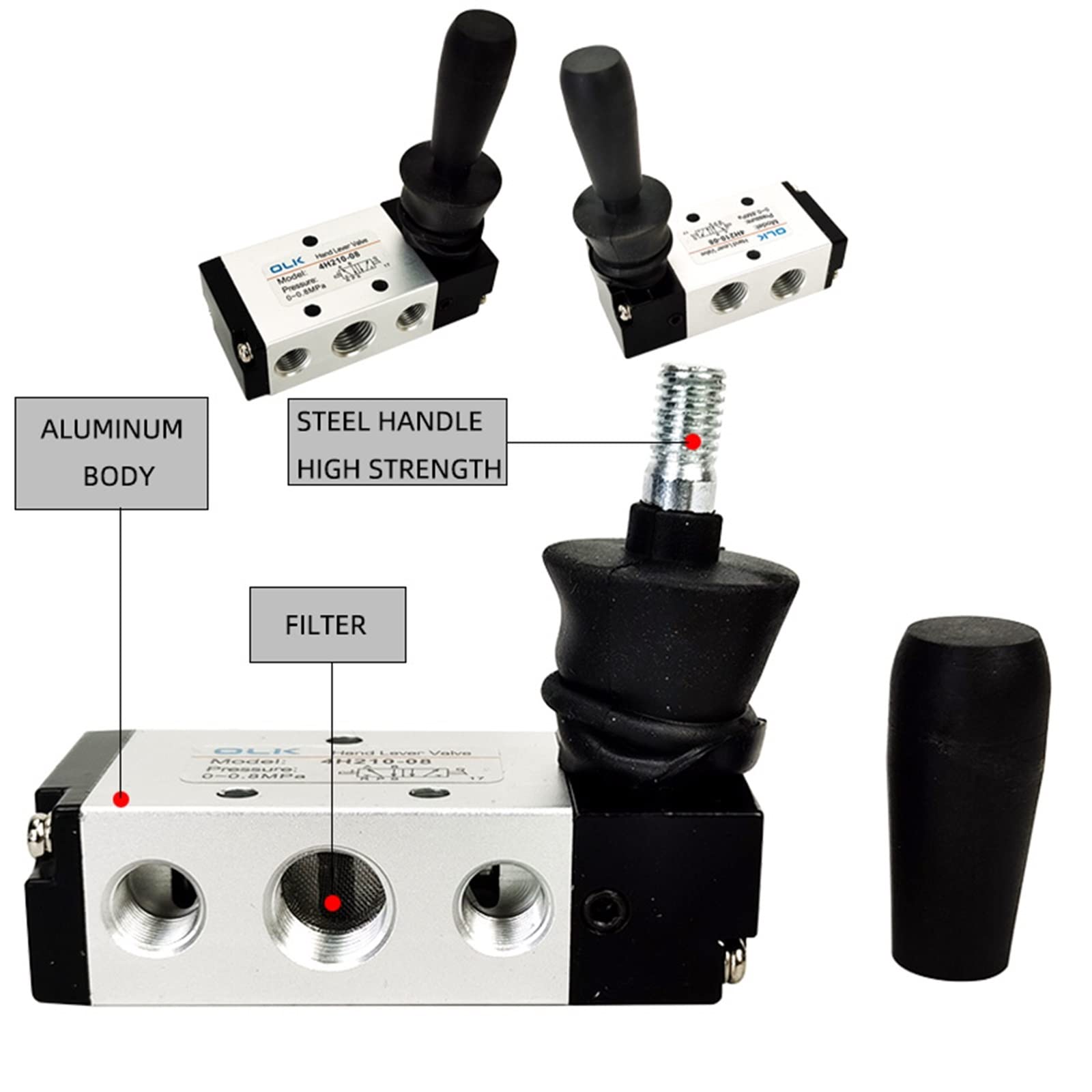 4H210-08/4H310-10/4H410-15 Valvola manuale pneumatica a 2 posizioni e 5 porte Valvola di controllo pneumatica Valvola di controllo azionata a leva manuale a 5/2 vie(With 4mm Fittings,4H210-08)