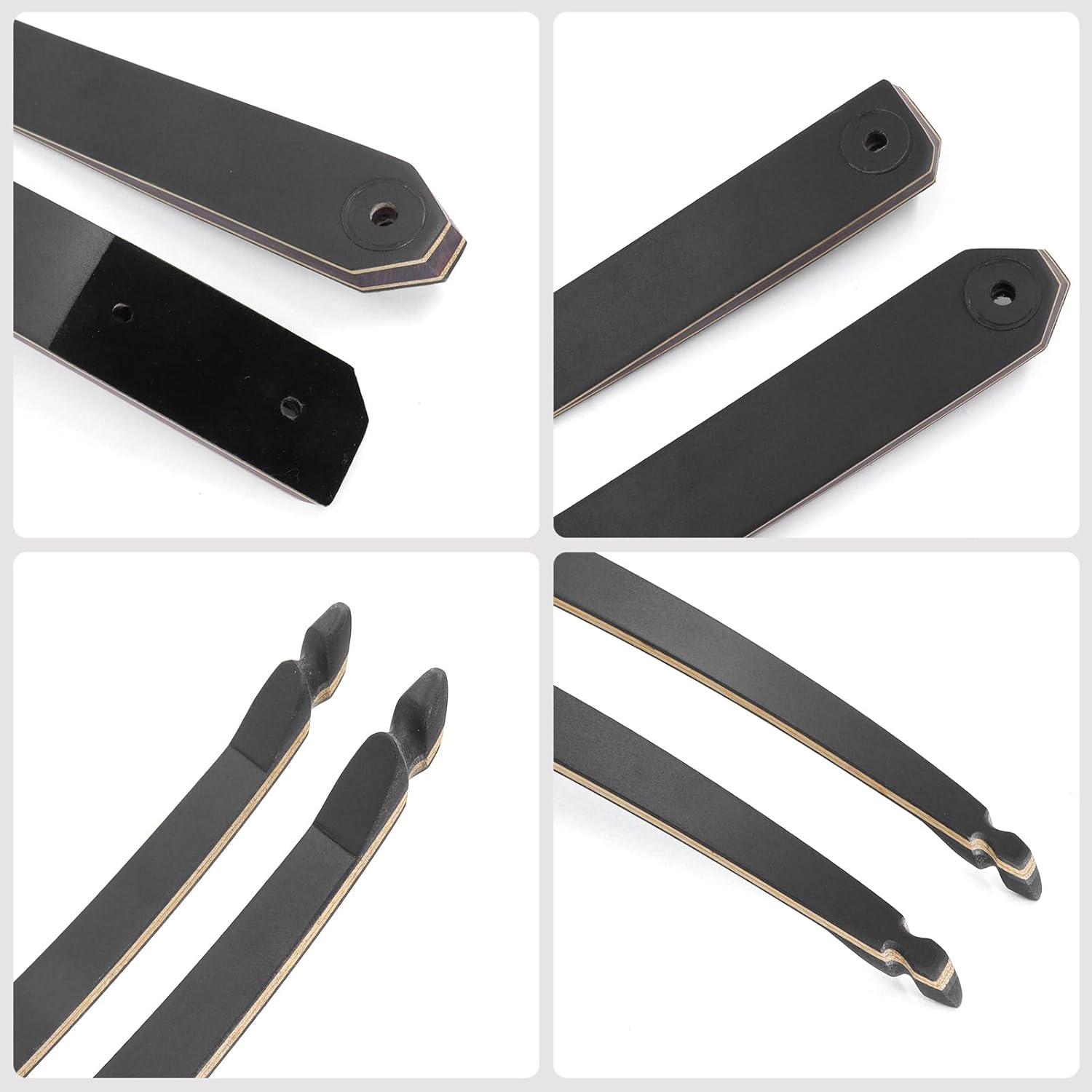 Replacement Longbow Limbs for Left Hand Black Hunter Bow Riser Laminated Archery Longbow Limb with Hard Maple for Shooting Target