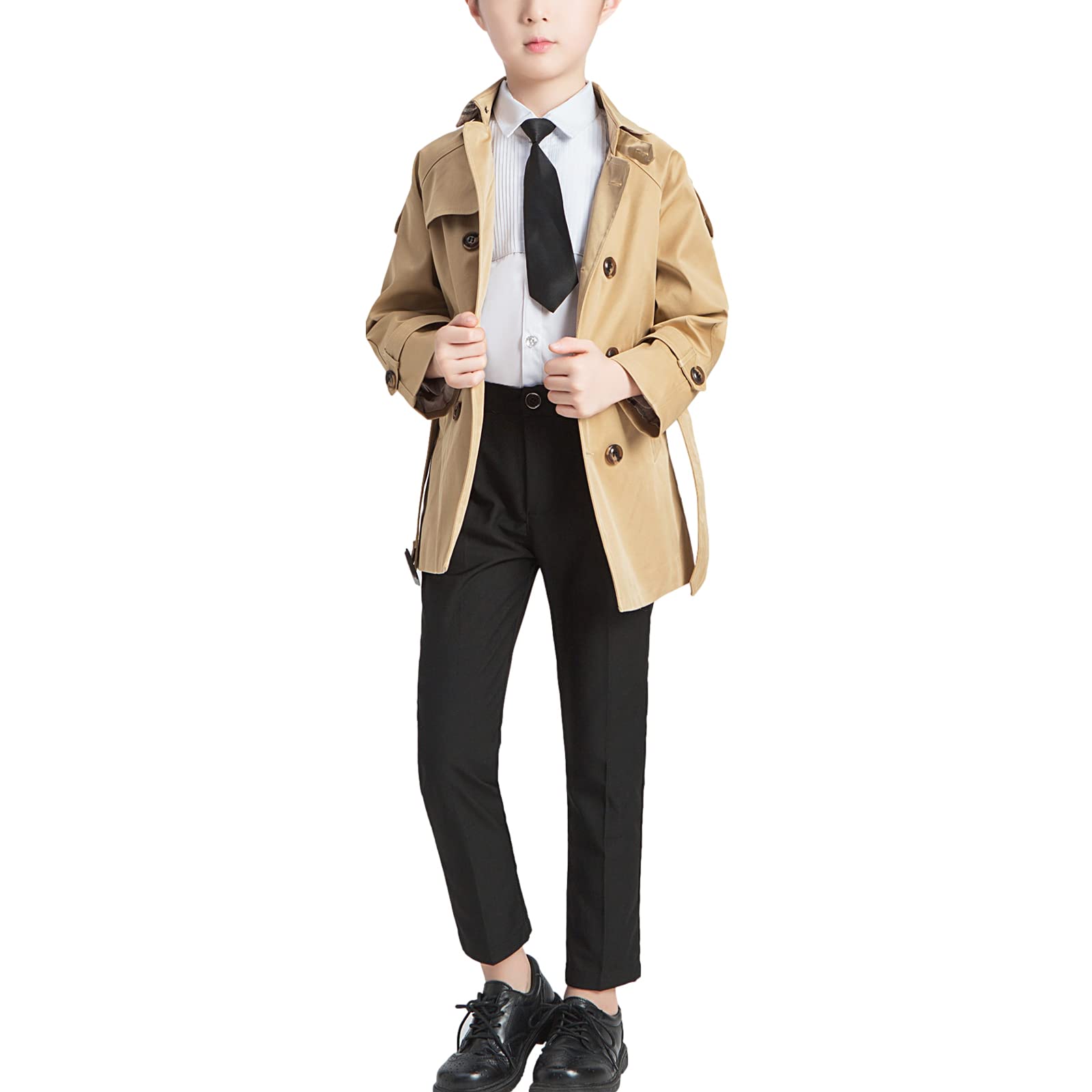 amropi Jungen Trenchcoat Zweireiher Mantel mit Gürtel Windjacke Frühling Herbst Jacke für 2-10 Jahre