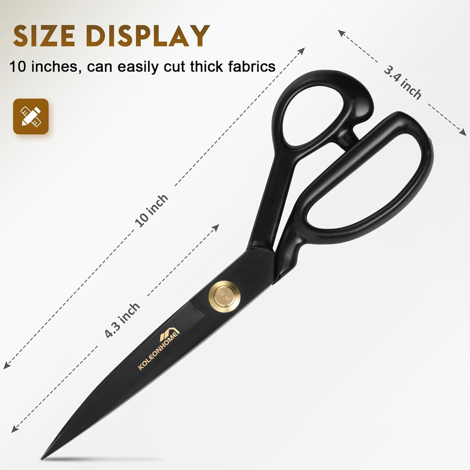 Omnia® Dressmaking Office Shears Dressmakers Scissors, Best for Cutting Fabric Leather Paper Heavy Duty High Carbon Steel (Right Handed) (10") 1