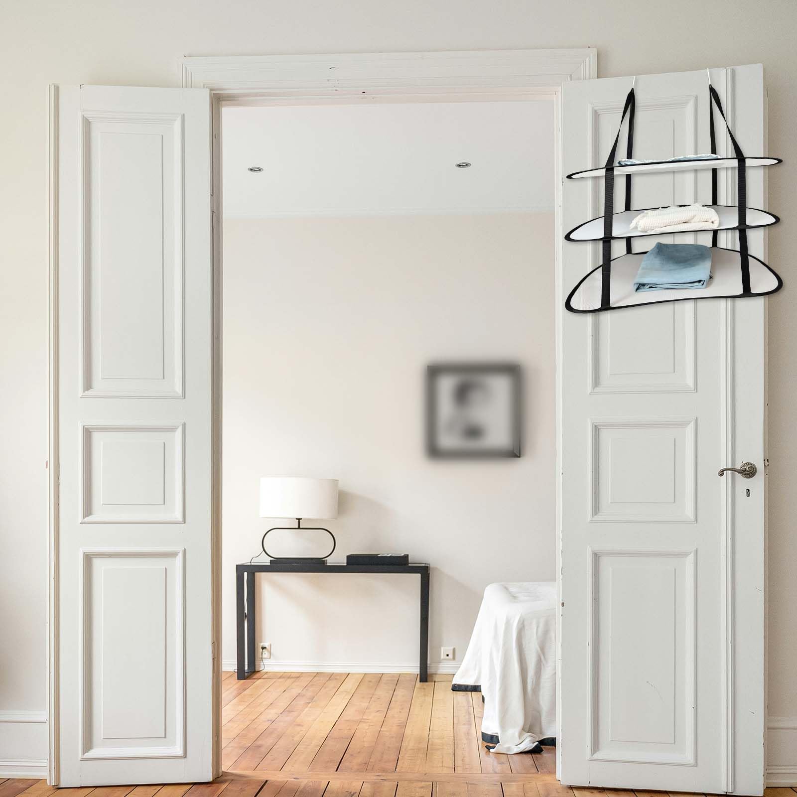 2pz Stendibiancheria per Maglioni, Stendibiancheria Pieghevole a 3 Livelli Sopra Porta con 4 Ganci Resistente Appendiabiti Pieghevole e Asciutto Adatto per Bagni Camera da Letto Dormitorio