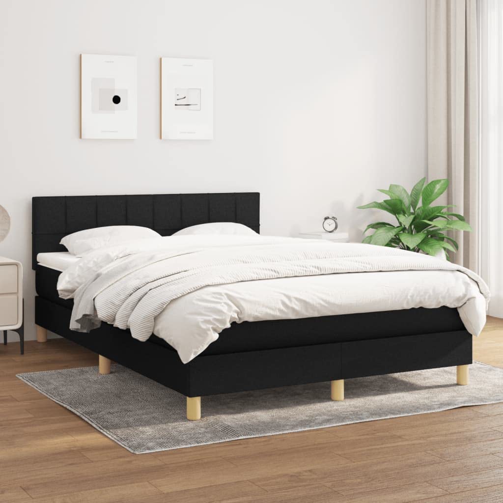 Strapazierfähiger Stoff verstellbares Kopfteil Taschenfederkernmatratze | Boxspringbett mit Matratze Schwarz 140x190 cm Stoff Bett mit Taschenfederkernmatratze verstellbares Kopfteil Luxus