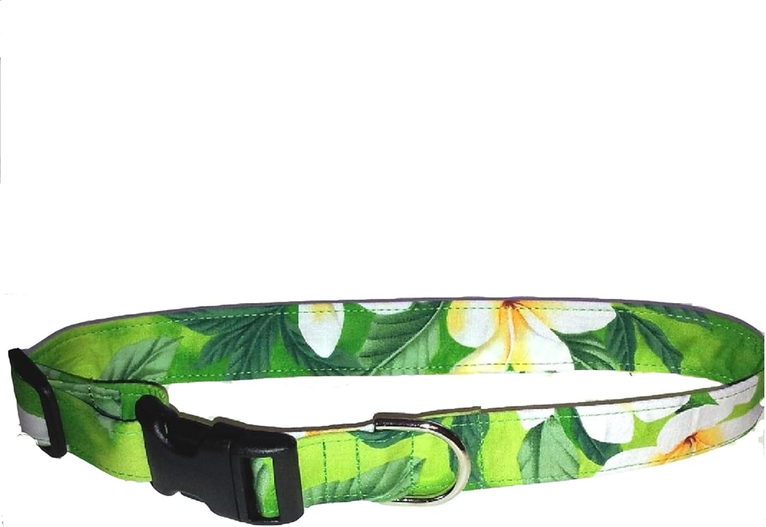 Hawaiian Fabric Over Webbing Adjustable Dog Collar-"Plumeria Lime" Hand Made in Hawaii with Aloha