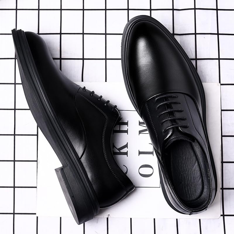 Battle Men Men’s 3-Inch Elevator Leather Oxford Shoes, Black Leather Height Increase Dress Formal That Make You Taller 3 Inches.3