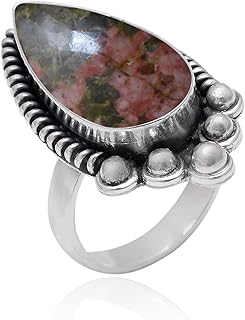 Veracity Jewelry Unakite Jasper Rings For Women - 925 Sterling Silver Unakite Jasper Handmade Jewelry - Natural Orange Green Red Multi Color Gemstone Designer Fashion Jewelry Rings - Beautifully Crafted Trendy Bohemian Rings For Unisex - VSR-479