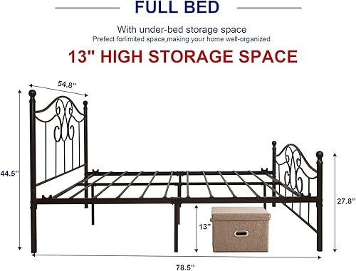 Miniatura 29 de TUSEER Base de cama de metal tamaño Queen con cabecero vintage y base de plataforma de estribo, marco de cama de hierro forjado (Queen, marrón