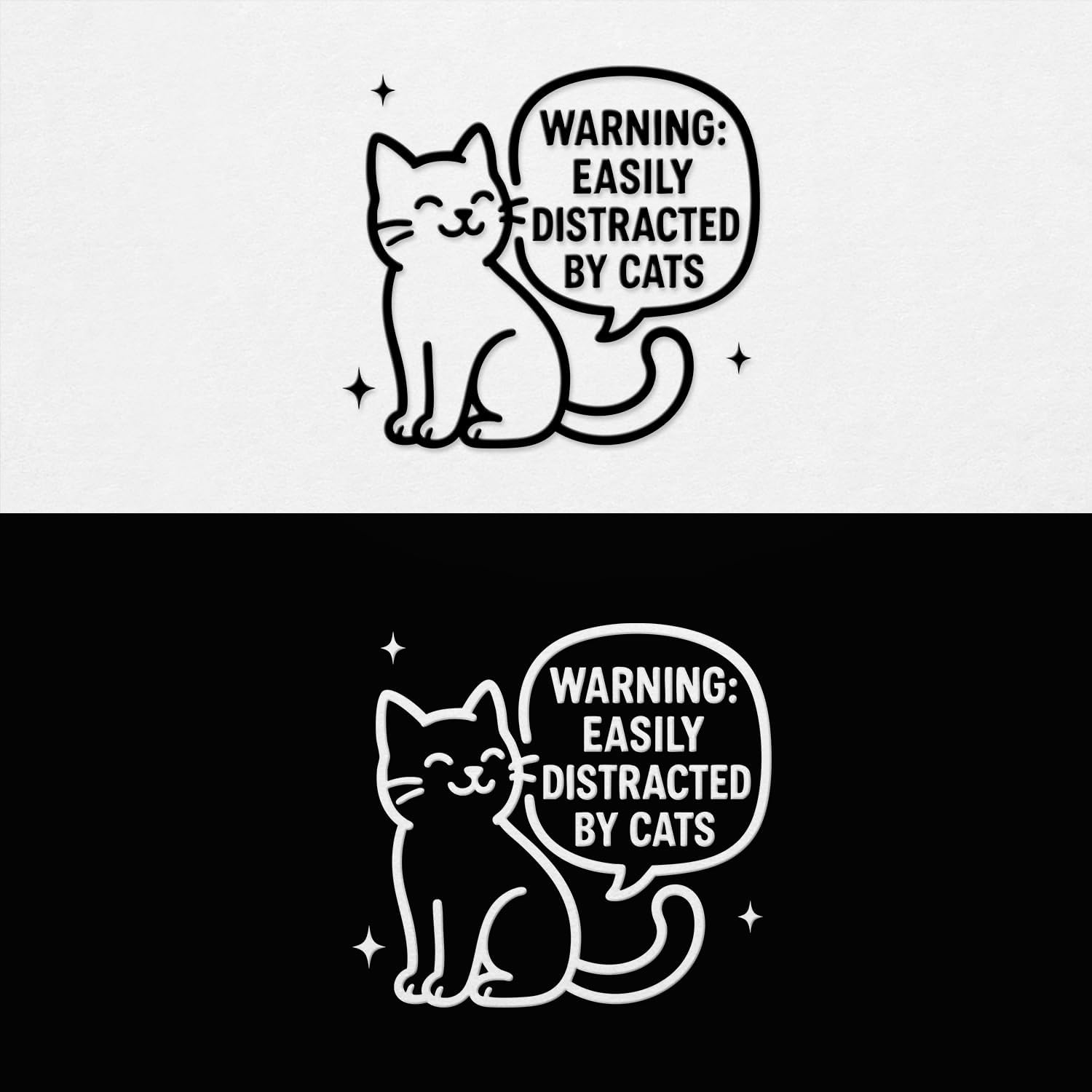 2 Pcs - No Background - Waterproof Car Sticker Decal of Easily Distracted By Cats Funny Animal Lover Gift Cute Cat Lover Design Home Decor (1 Black, 1 White, 4.1'' x 3.8'') |K17801BW