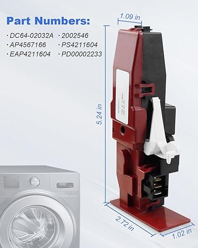 Miniatura 5 de DC64-02032A Pestillo de bloqueo de puerta de lavadora para Samsung Kenmor Interruptor de cerradura de puerta de lavadora Abridor de puerta reemplaza