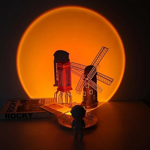 OLOPE Mini luz de atardecer de astronauta, luces LED de proyección de arco iris, sol nunca se desactiva, lámpara de pie, lámpara de robot de