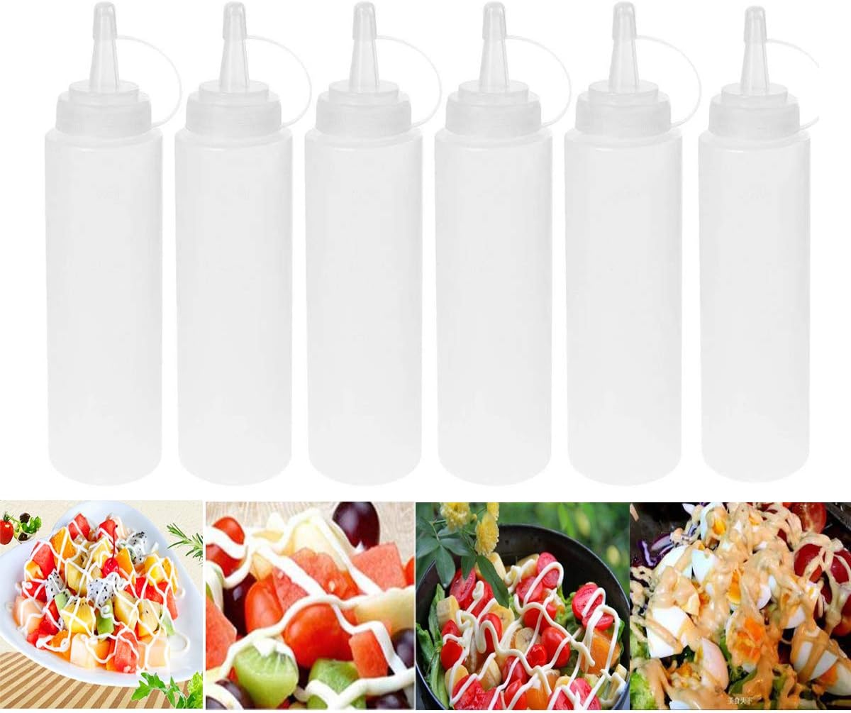 iWerDon 6pcs 200ml Squeeze Condiment Bottles with Cap Seasoning Dispensers