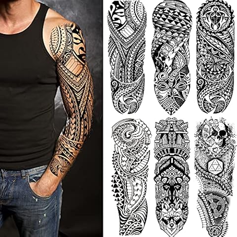 Fake Totem Sleeve Tattoos Stickers 6-Sheet Full Arm Tribal Totem Temporary Tattoos Sleeves for Adult Kids Women Makeup Cover